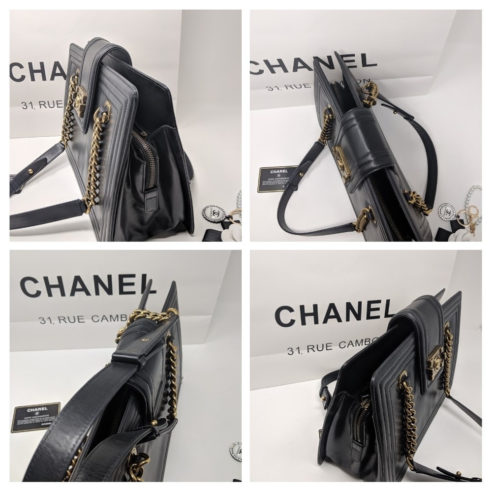 🚨🎉 HP 🎉CHANEL Boy Black Tote Calfskin Leather Rare!Limited Edition - Picture 3 of 16